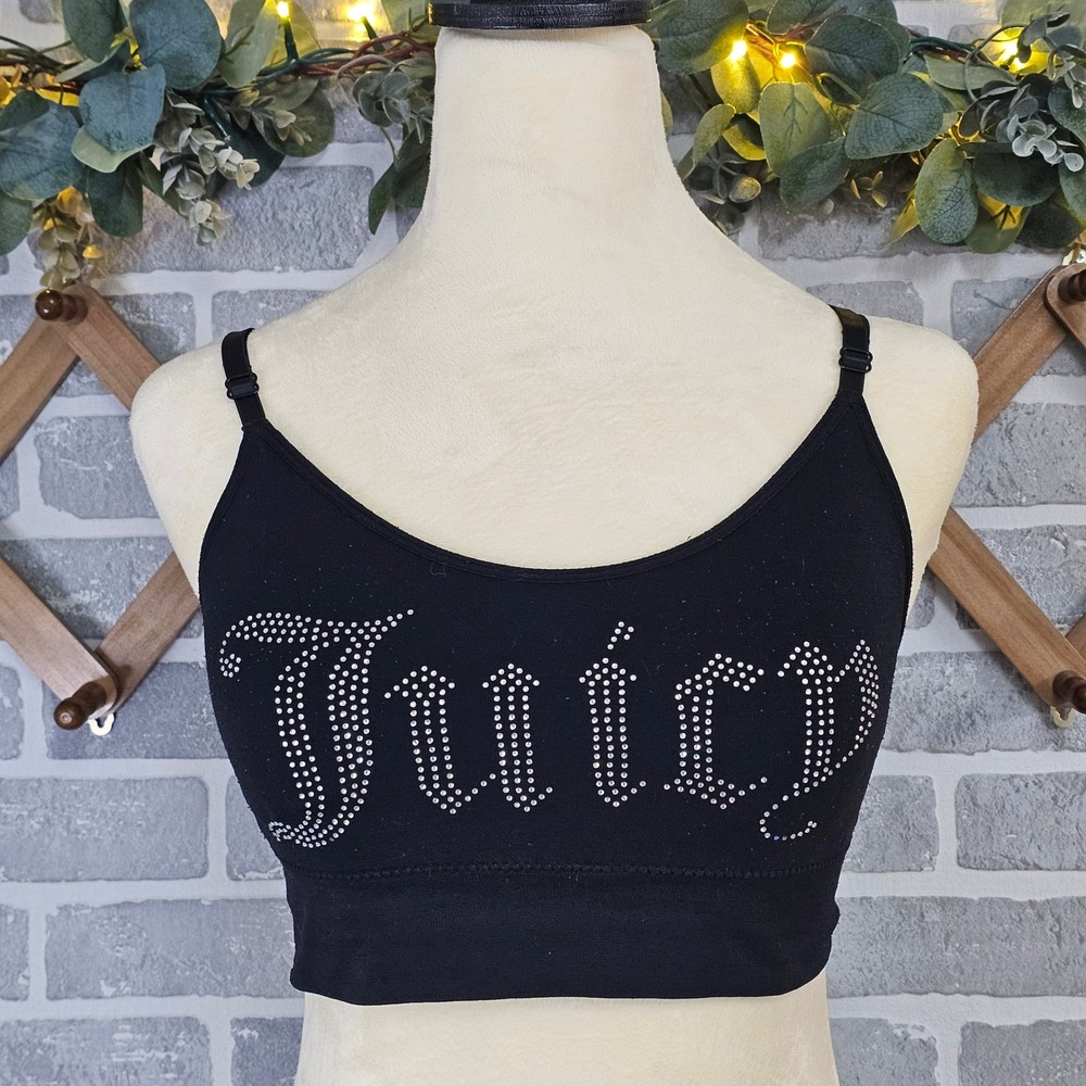 Juicy Couture Intimates Black Rhinestone Logo Bralette Crop Top Medium 6871-49